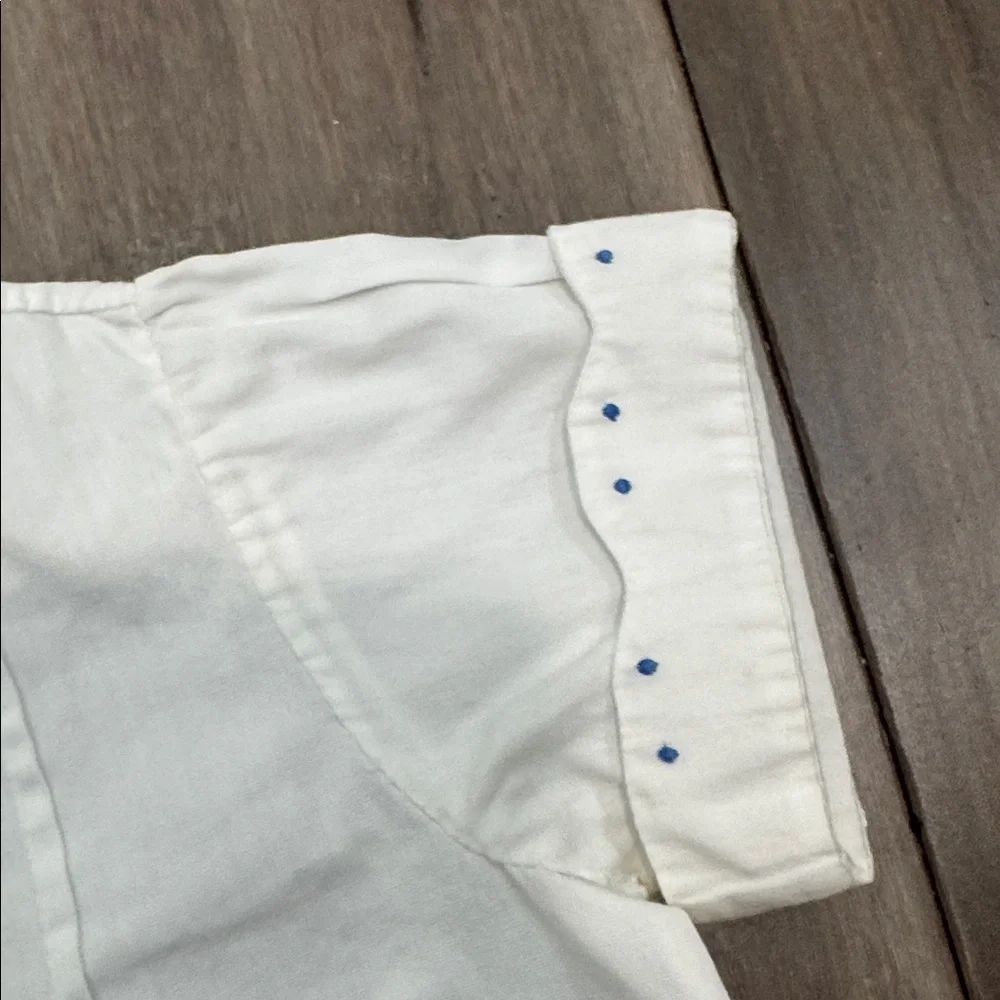 Vintage handmade White‎ Baby Romper with Blue Embroidery